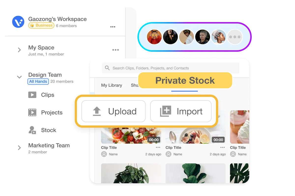 Collaboration tools in Visla’s Education Suite with shared workspaces, private stock library, and collaborative video editing